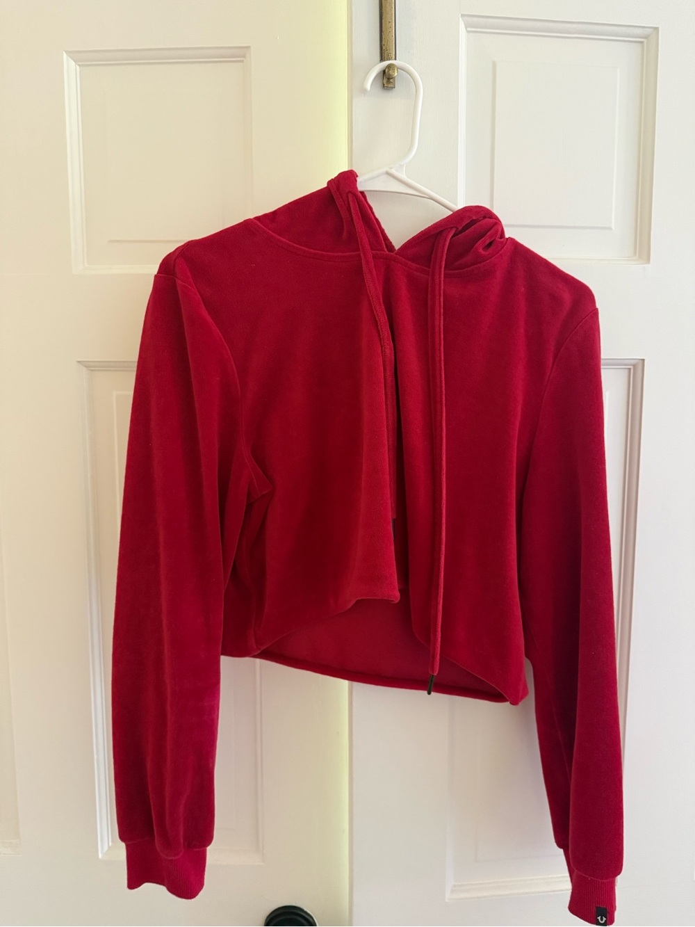True Religion Red Velvet Cropped Hoodie